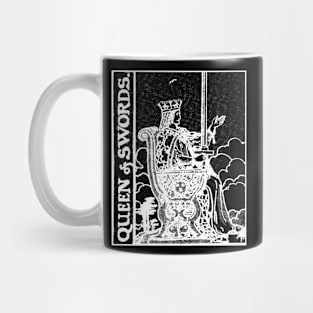 Queen of Swords Tarot Card Rider Waite Black and White Mug